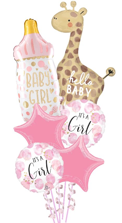 It's a Girl Giraffe & Baby Bottle Mylar Bouquet