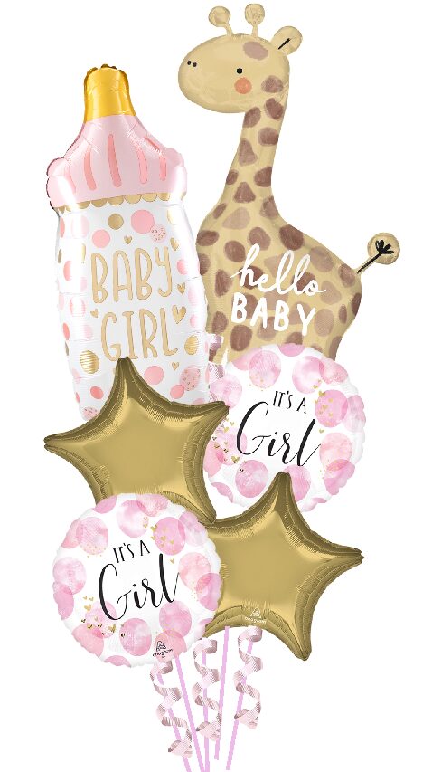 It's a Girl Giraffe & Baby Bottle Mylar Bouquet