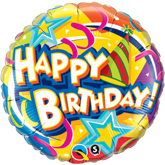 18 inch Happy Birthday Colorful Hat and Stars Mylar Balloon