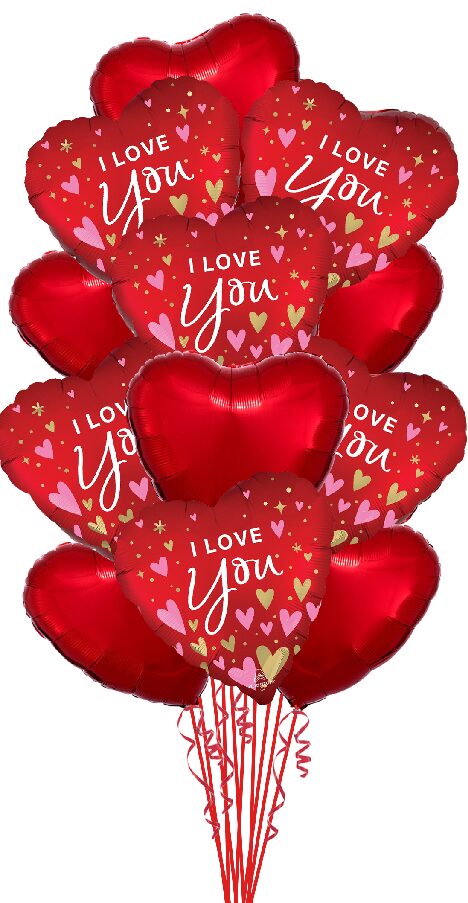 Love You Dozen Mylar Balloon Bouquet